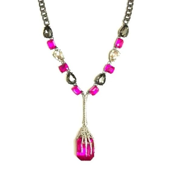Betsey Johnson Jewelry - Betsey Johnson Skeleton Hand Pink Witch Crystal Halloween Necklace - NWT